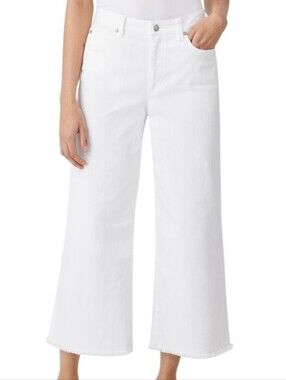 Eileen Fisher Organic Cotton Denim Wide Leg Jean White Women Large High Waist